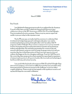 Letter from the Honorable Hillary R. Clinton
